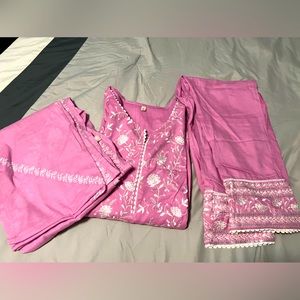 Brand new cotton kurta with pants with white embroidery